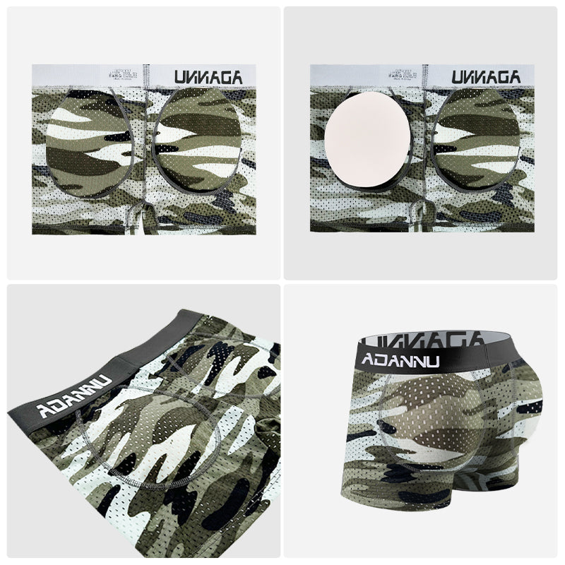 ADANNU AD731 Bold & Fearless Camo Mesh Padded Boxer Briefs - Hip Enhancing Edition