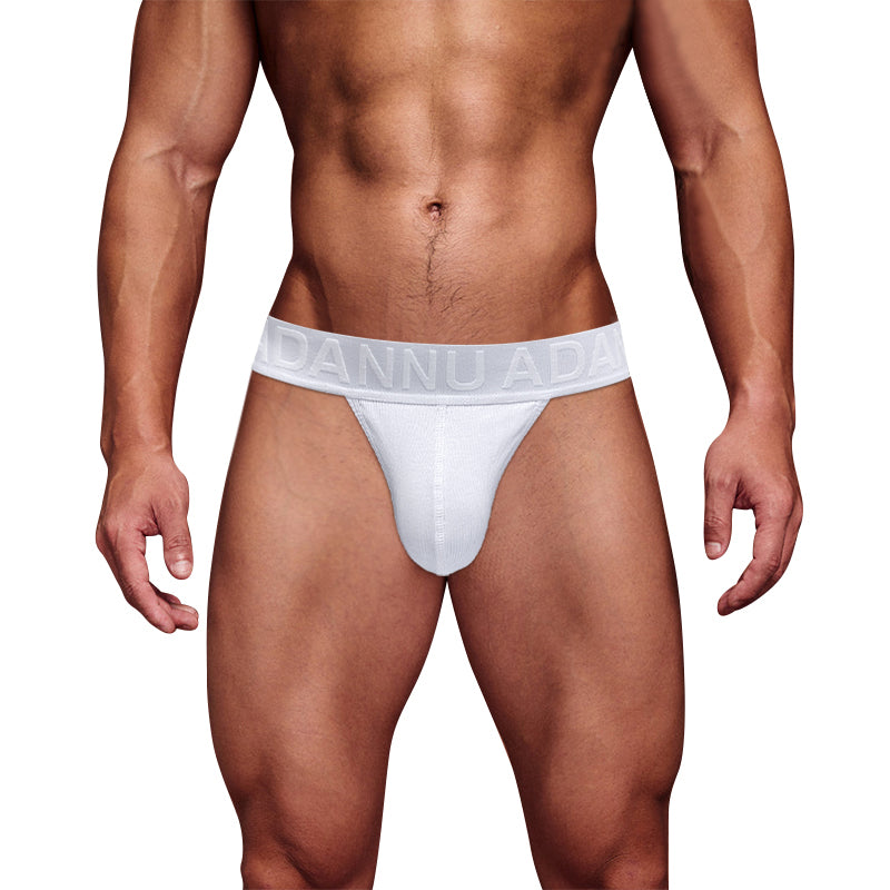 Men's High-Cut Ribbed Cotton Briefs with Embossed Waistband