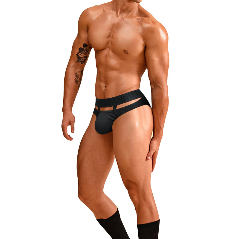 Men's Ribbed Cotton Cut-Out Briefs with Low-Rise Surround Belt
