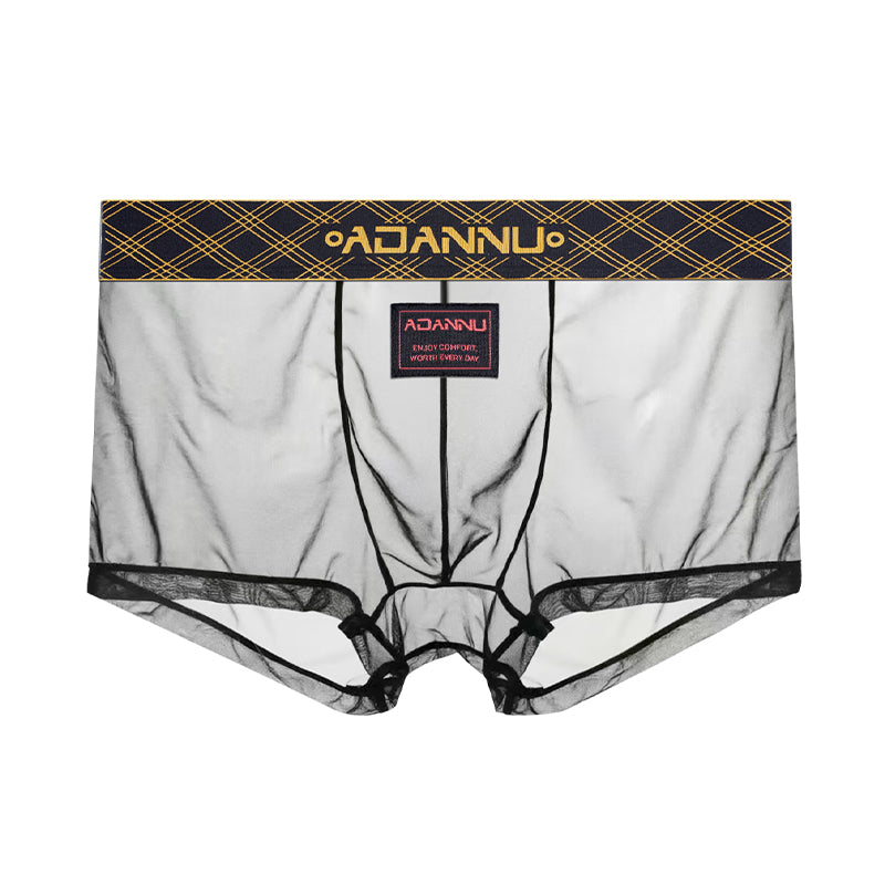 Men's Active Pro Gold Thread Embroidered Boxer Briefs | Ultra-Thin Transparent Mesh Series